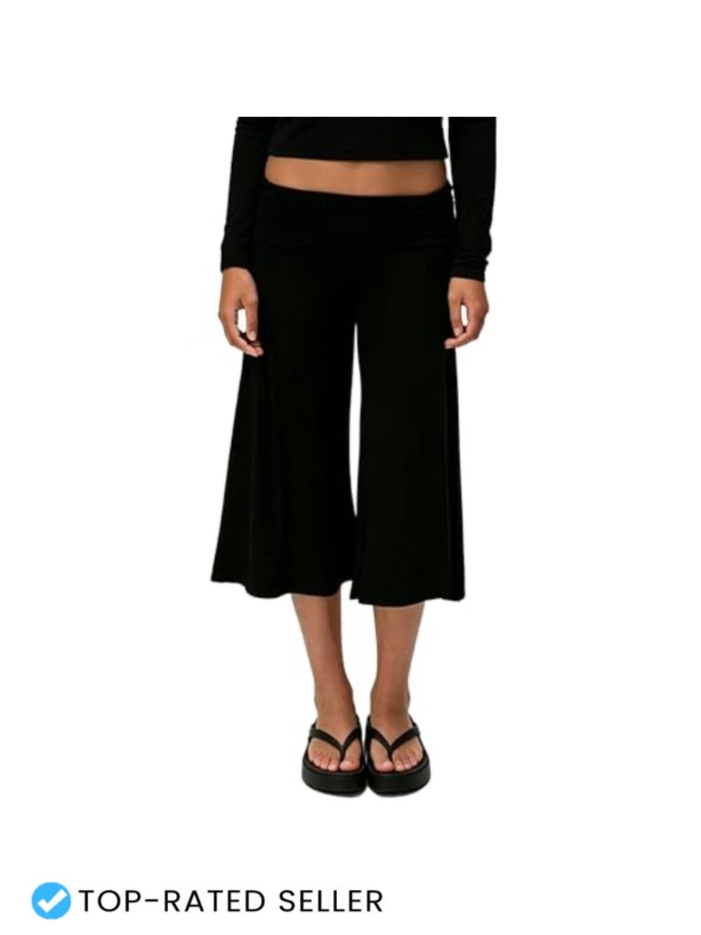 Wide Leg Gaucho Capri Pants Women Fold Over Yoga Low Rise Flowy Summer